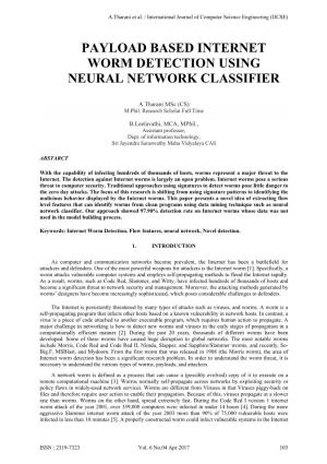 Payload Based Internet Worm Detection Using Neural Network Classifier