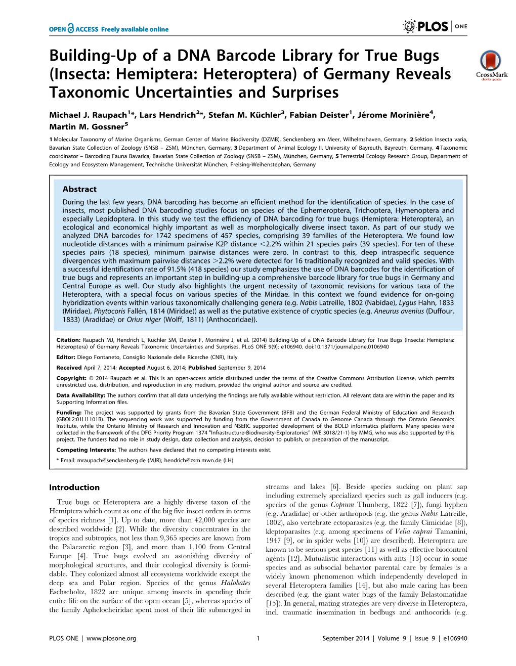 Building-Up of a DNA Barcode Library for True Bugs (Insecta: Hemiptera: Heteroptera) of Germany Reveals Taxonomic Uncertainties and Surprises