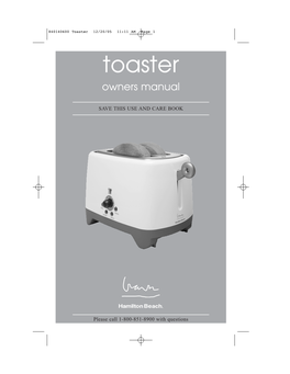 Toaster 12/20/05 11:11 AM Page 1 Toaster Owners Manual