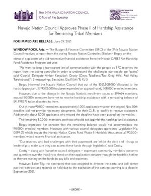 Navajo Nation Council Approves Phase II of Hardship Assistance for Remaining Tribal Members
