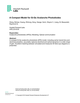 A Compact Model for Si-Ge Avalanche Photodiodes