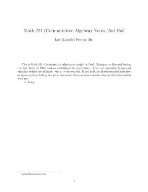 Commutative Algebra) Notes, 2Nd Half
