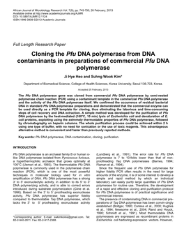 Cloning the Pfu DNA Polymerase from DNA Contaminants in Preparations of Commercial Pfu DNA Polymerase