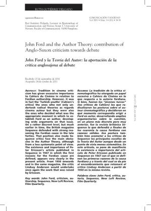 John Ford and the Author Theory: Contribution of Anglo