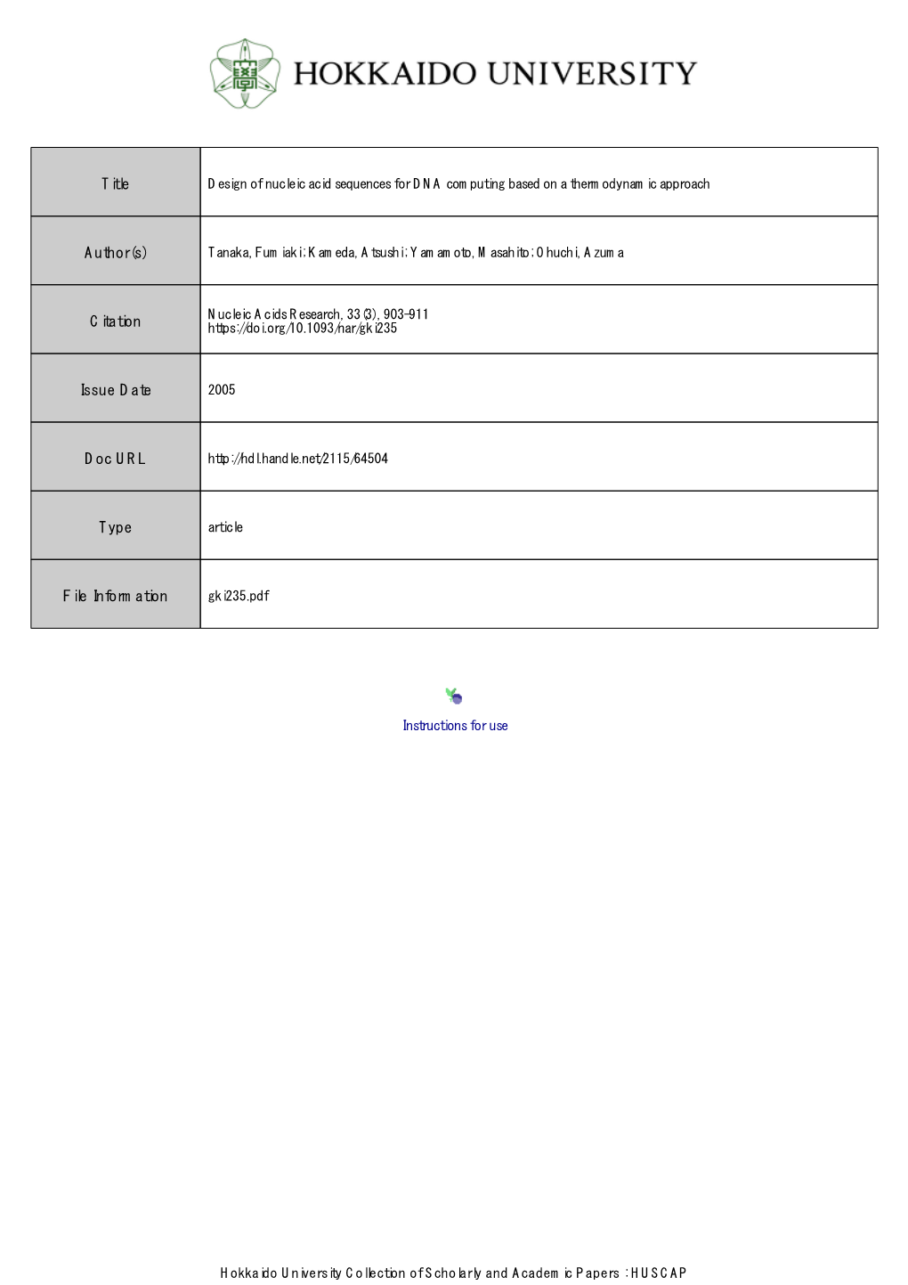 Design of Nucleic Acid Sequences for DNA Computing Based on a Thermodynamic Approach