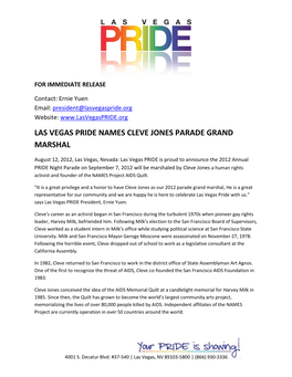 Las Vegas Pride Names Cleve Jones Parade Grand Marshal