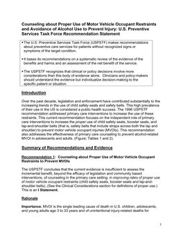 Primary Care Counseling About the Proper Use of Motor Vehicle Occupant Restraints and Alcohol Use to Prevent Injury: U