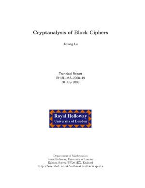 Cryptanalysis of Block Ciphers