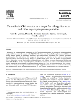 Cannabinoid CB1 Receptor As a Target for Chlorpyrifos Oxon and Other Organophosphorus Pesticides