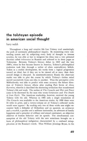 The Tolstoyan Episode in American Social Thought 49