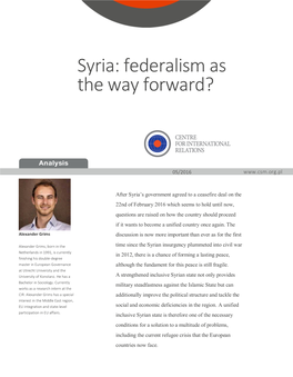 Syria: Federalism As the Way Forward?