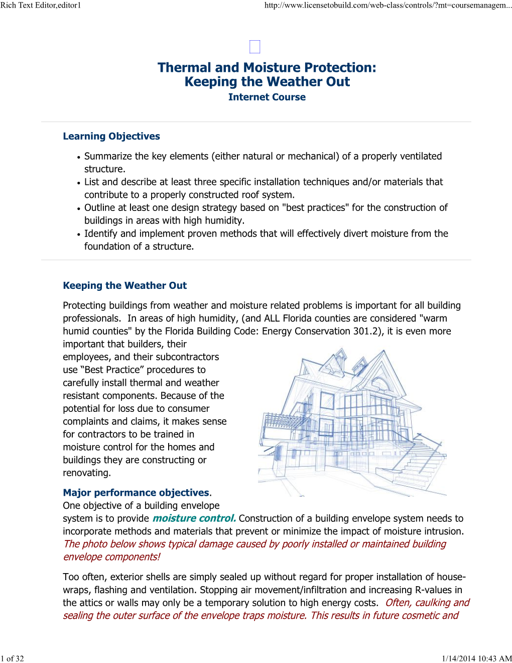 Thermal and Moisture Protection: Keeping the Weather out Internet Course