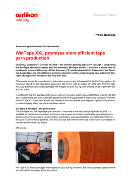 Wintape XXL Promises More Efficient Tape Yarn Production