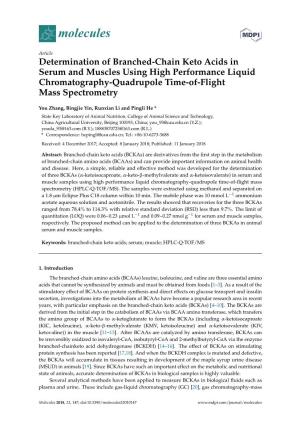 Determination of Branched-Chain Keto Acids in Serum and Muscles Using High Performance Liquid Chromatography-Quadrupole Time-Of-Flight Mass Spectrometry