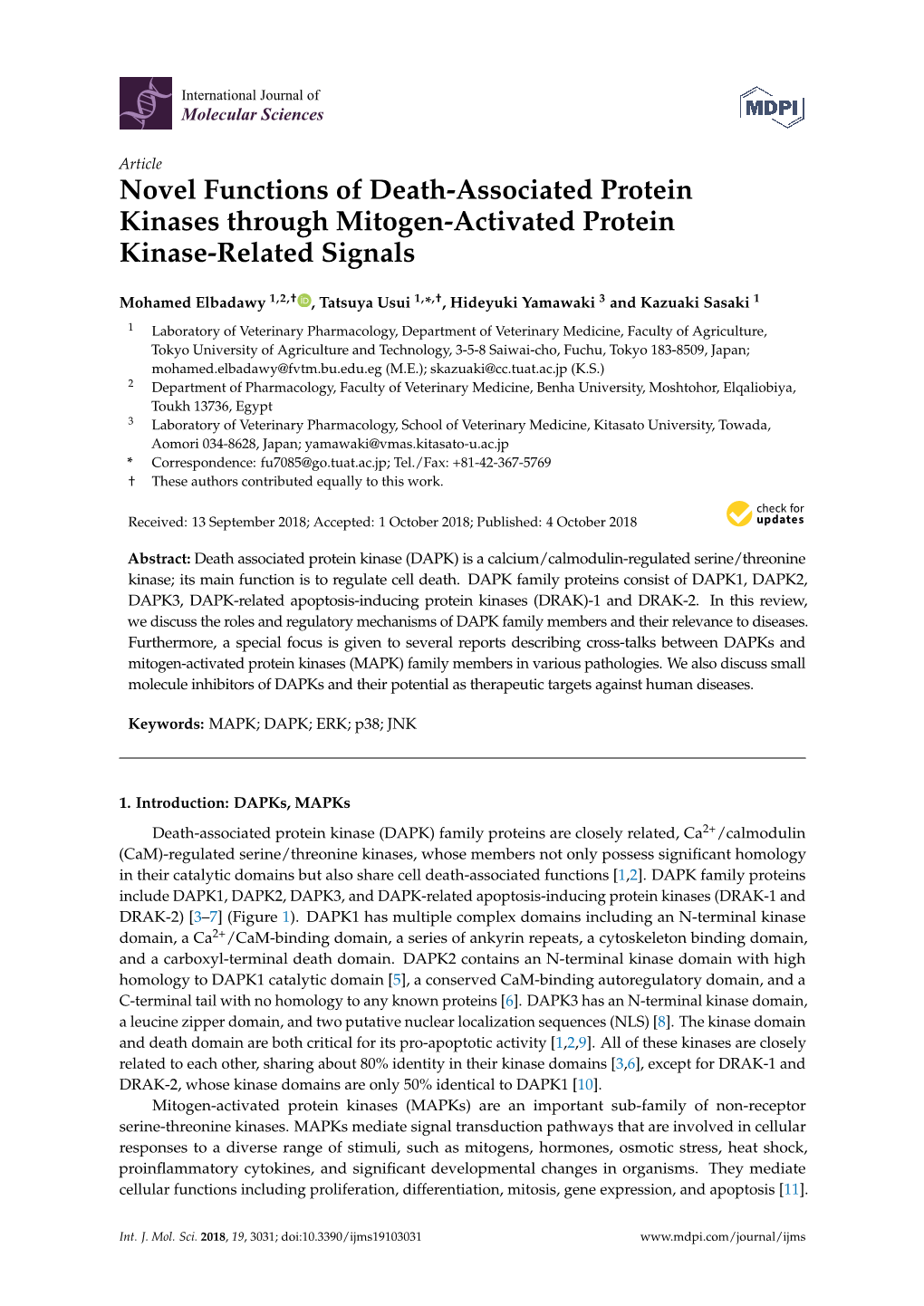 Novel Functions of Death-Associated Protein Kinases Through Mitogen-Activated Protein Kinase-Related Signals