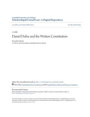 Daniel Defoe and the Written Constitution Bernadette Meyler Cornell Law School, Bernadette-Meyler@Lawschool.Cornell.Edu