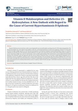 Vitamin D Malabsorption and Defective 25- Hydroxylation: a New Outlook with Regard to the Cause of Current Hypovitaminosis D Epidemic