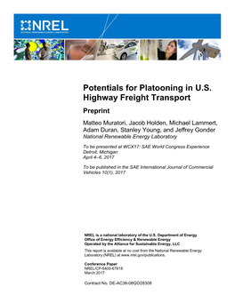 Potentials for Platooning in US Highway Freight Transport