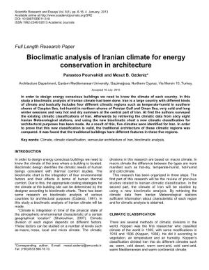 Bioclimatic Analysis of Iranian Climate for Energy Conservation in Architecture