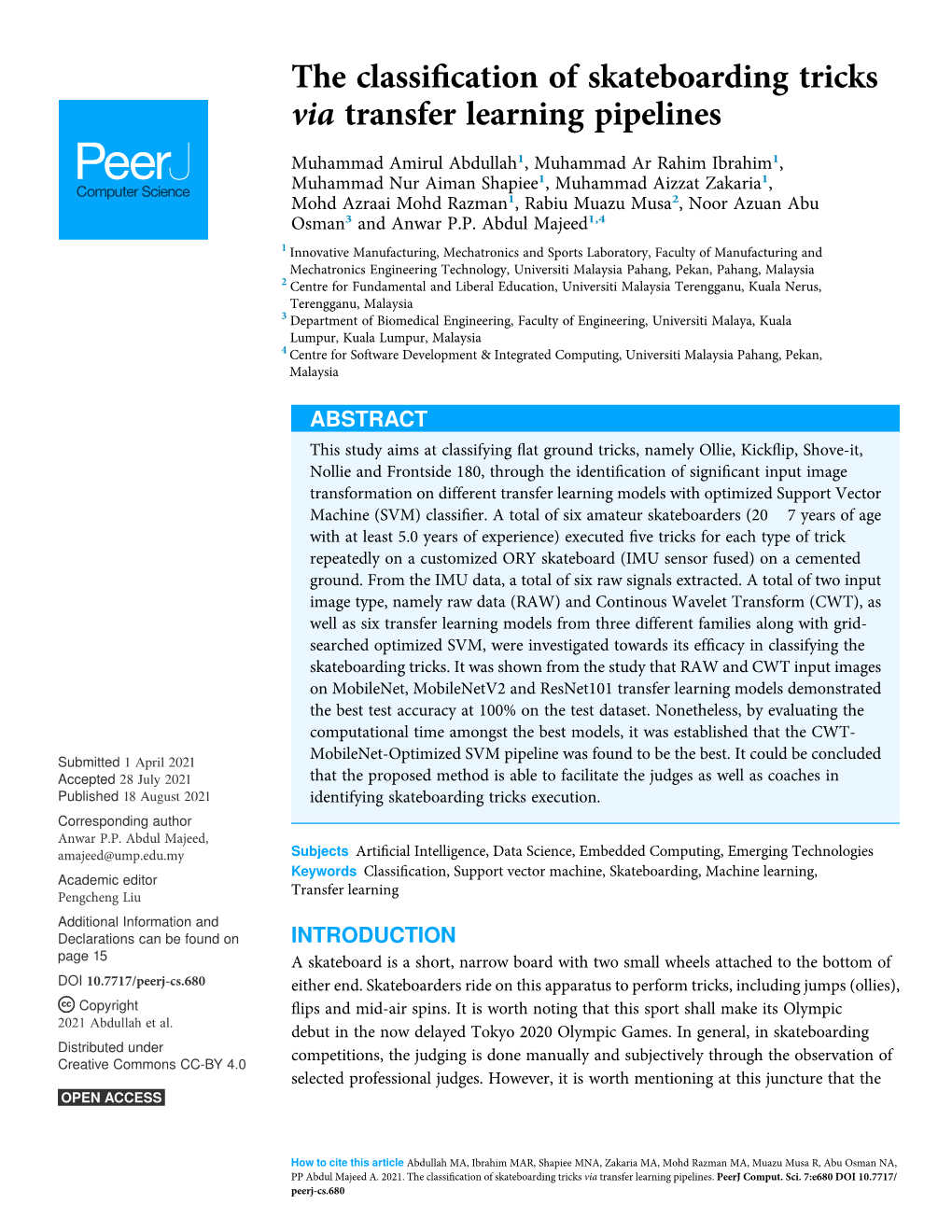 The Classification of Skateboarding Tricks Via Transfer Learning Pipelines