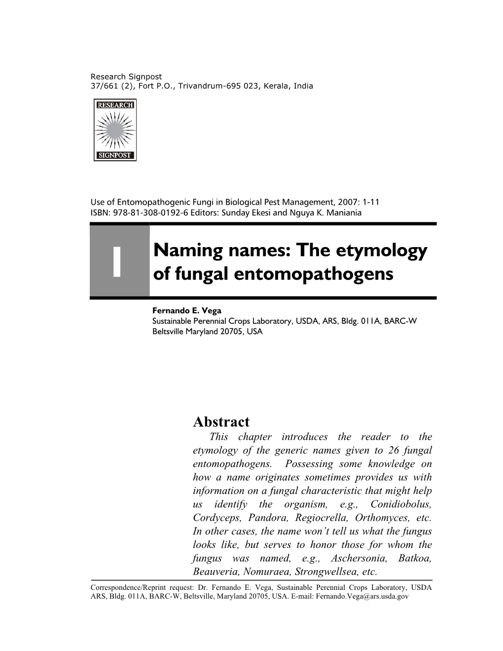 1 Naming Names: the Etymology of Fungal Entomopathogens