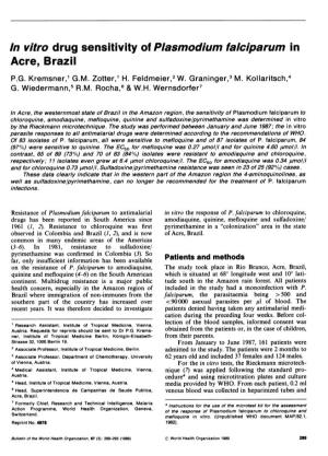 In Vitro Drug Sensitivity of Plasmodium Falciparum in Acre, Brazil P.G