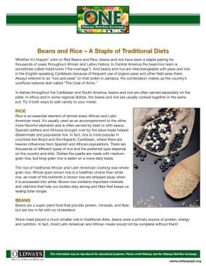 Beans and Rice – a Staple of Traditional Diets