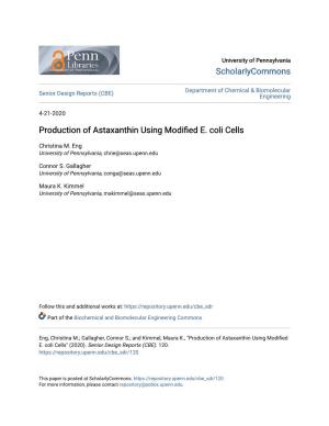 Production of Astaxanthin Using Modified E. Coli Cells