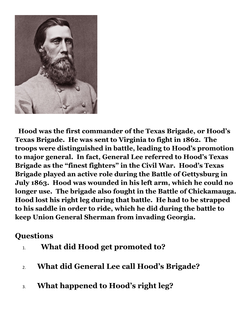 2. What Did General Lee Call Hood S Brigade?