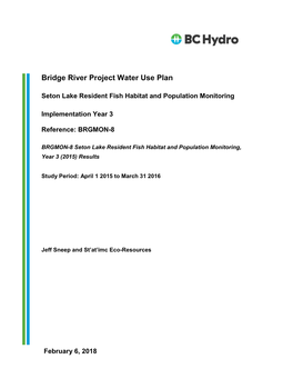 BRGMON-8 | Seton Lake Resident Fish Habitat and Population