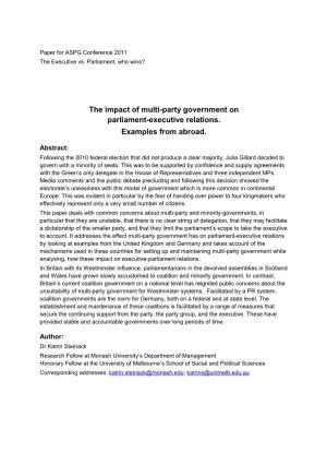 The Impact of Multi-Party Government on Parliament-Executive Relations