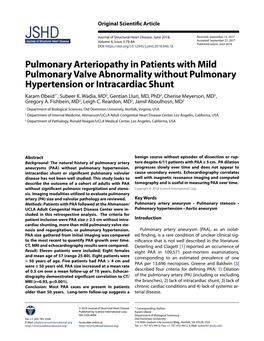 Pulmonary Arteriopathy in Patients with Mild Pulmonary Valve Abnormality Without Pulmonary Hypertension Or Intracardiac Shunt Karam Obeid1*, Subeer K