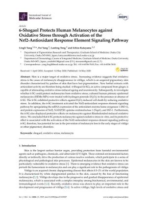 6-Shogaol Protects Human Melanocytes Against Oxidative Stress Through Activation of the Nrf2-Antioxidant Response Element Signaling Pathway