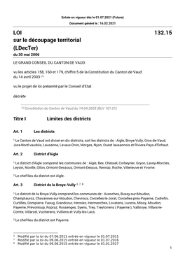 LOI 132.15 Sur Le Découpage Territorial (Ldecter) Du 30 Mai 2006