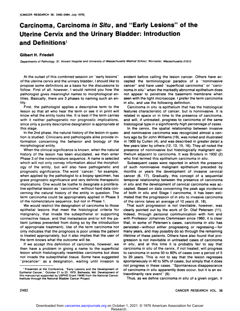 Carcinoma, Carcinoma in Situ, and Â€Œearlylesionsâ€•Of the Uterine