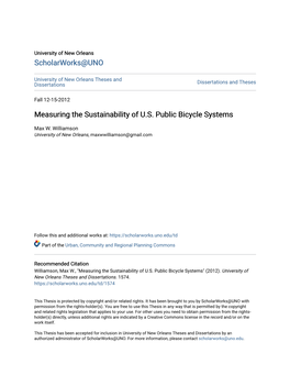 Measuring the Sustainability of U.S. Public Bicycle Systems