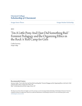 "I'm a Little Pony and I Just Did Something Bad:" Feminist Pedagogy and the Organizing Ethics in the Rock