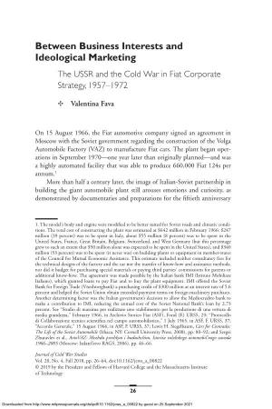 Between Business Interests and Ideological Marketing the USSR and the Cold War in Fiat Corporate Strategy, 1957–1972