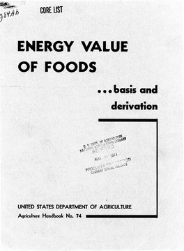 Energy Value of Foods