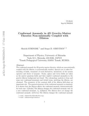 Conformal Anomaly in 4D Gravity-Matter Theories Non
