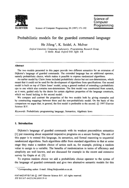 Probabilistic Models for the Guarded Command Language