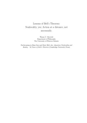 Lessons of Bell's Theorem: Nonlocality, Yes; Action at a Distance, Not Necessarily
