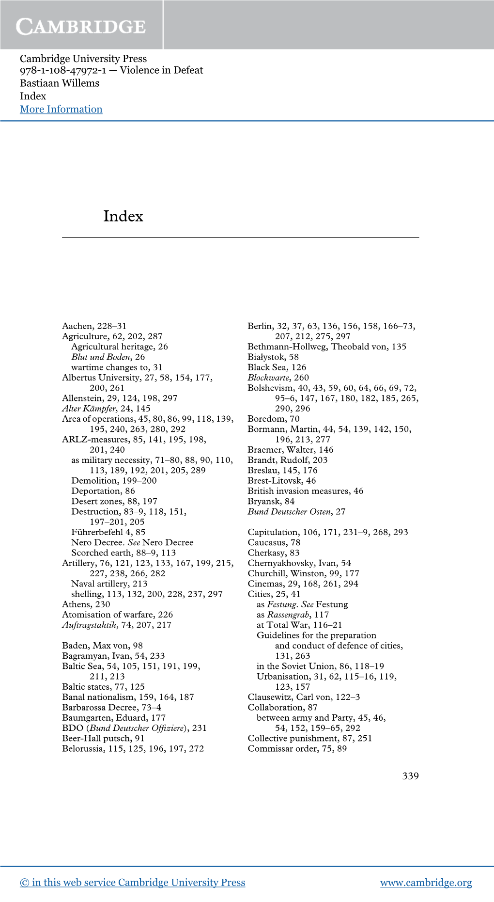 Cambridge University Press 978-1-108-47972-1 — Violence in Defeat Bastiaan Willems Index More Information