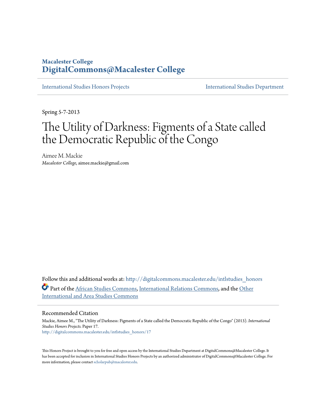 Figments of a State Called the Democratic Republic of the Congo Aimee M