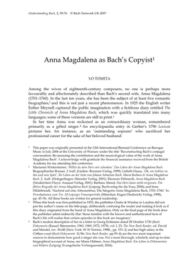 Anna Magdalena As Bach's Copyist1