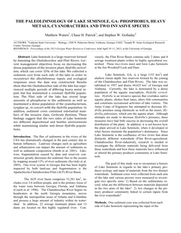 The Paleolimnology of Lake Seminole, Ga: Phosphorus, Heavy Metals, Cyanobacteria and Two Invasive Species