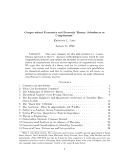 Computational Economics and Economic Theory: Substitutes Or Complements? Kenneth L