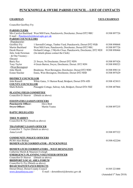 Puncknowle & Swyre Parish Council – List of Contacts