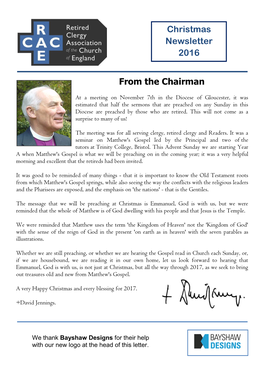 From the Chairman Christmas Newsletter 2016