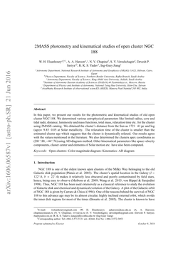 Arxiv:1606.06587V1 [Astro-Ph.SR] 21 Jun 2016 Rpitsbitdt Elsevier to Submitted Preprint Sn MS Aao.W Bandtecutrsdsac Fro Distance Cluster’S the Obtained We Catalog